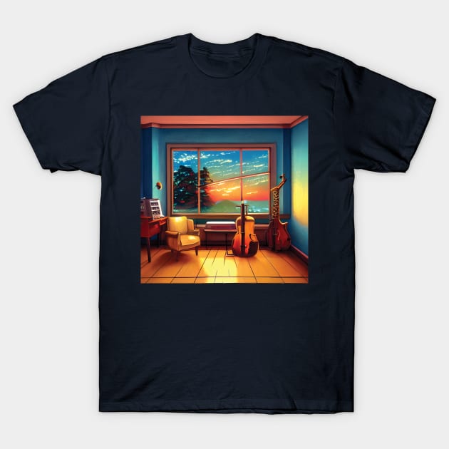 Musician Cello Practice Under Sunset View T-Shirt by DaysuCollege